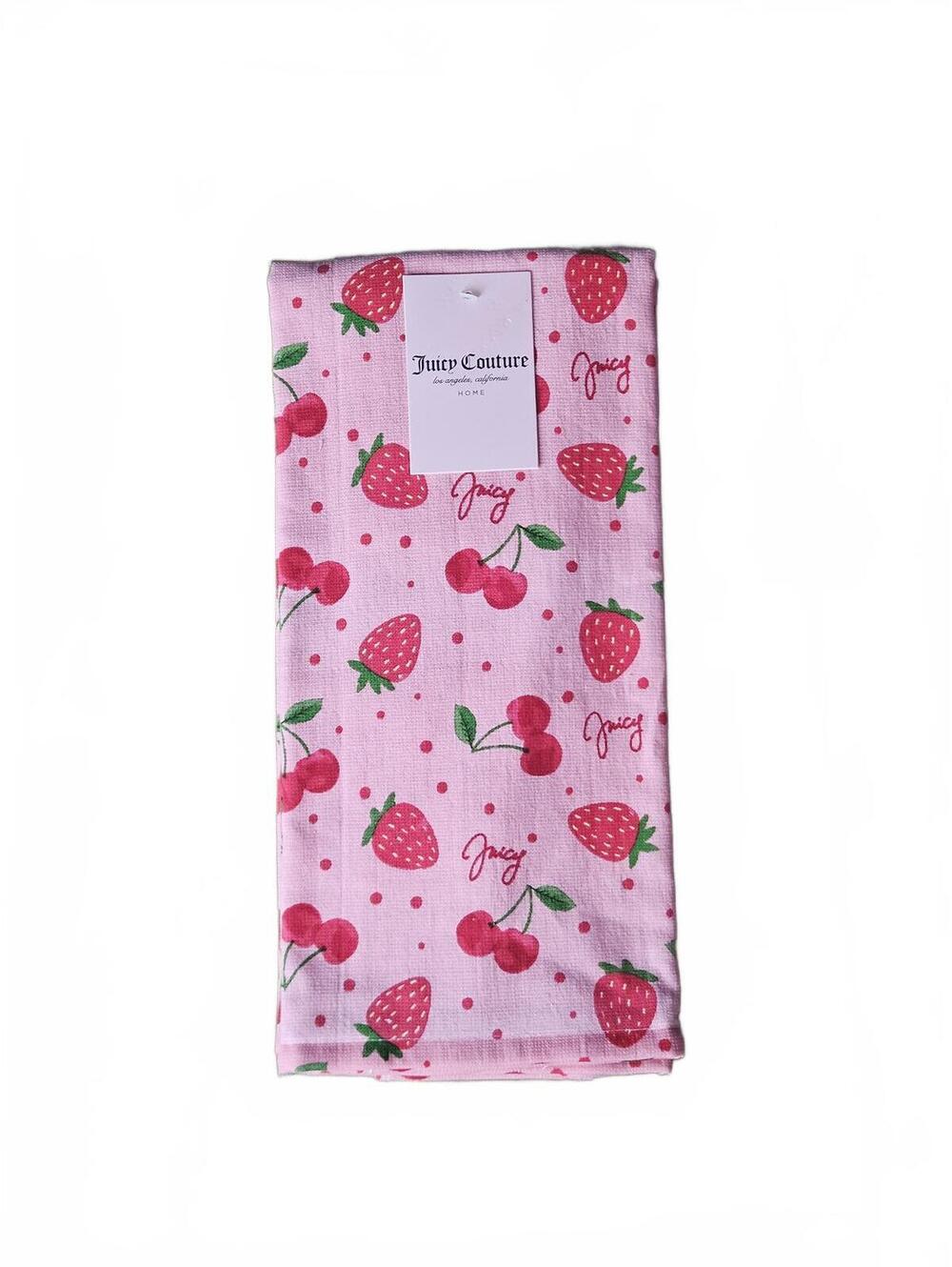 Juicy Couture Strawberry Cherry Kitchen Towels Coquette Pink Y2K NWT Set of 2